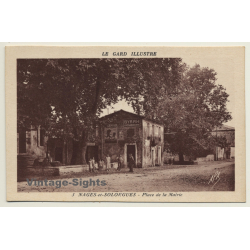 Nages-Et-Solorgues / France: Place De La Mairie / Byrrh (Vintage PC ~1940s)
