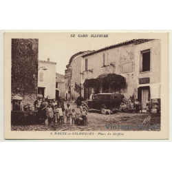 30114 Nages-Et-Solorgues / France: Place Du Griffon (Vintage PC ~1930s/1940s)
