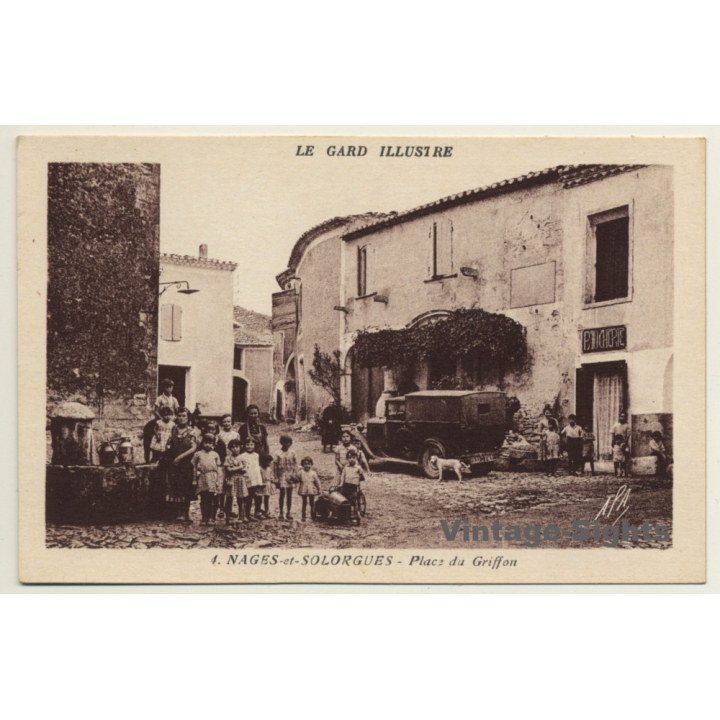 30114 Nages-Et-Solorgues / France: Place Du Griffon (Vintage PC ~1930s/1940s)
