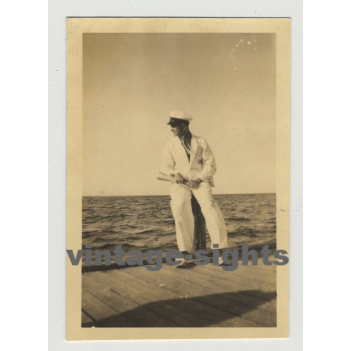 Pretty Guy In White Marine Suit / Landing Stage (Vintage Photo 40s/50s Gay Int)