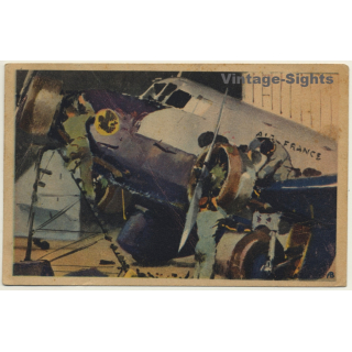 Air France: Révision Des Moteurs / Aviation (Vintage Artist Postcard)