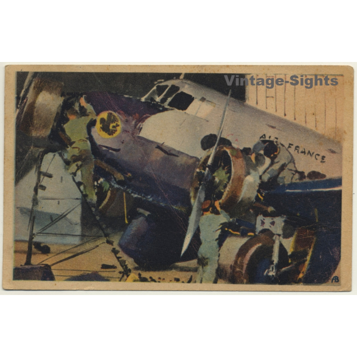Air France: Révision Des Moteurs / Aviation (Vintage Artist Postcard)