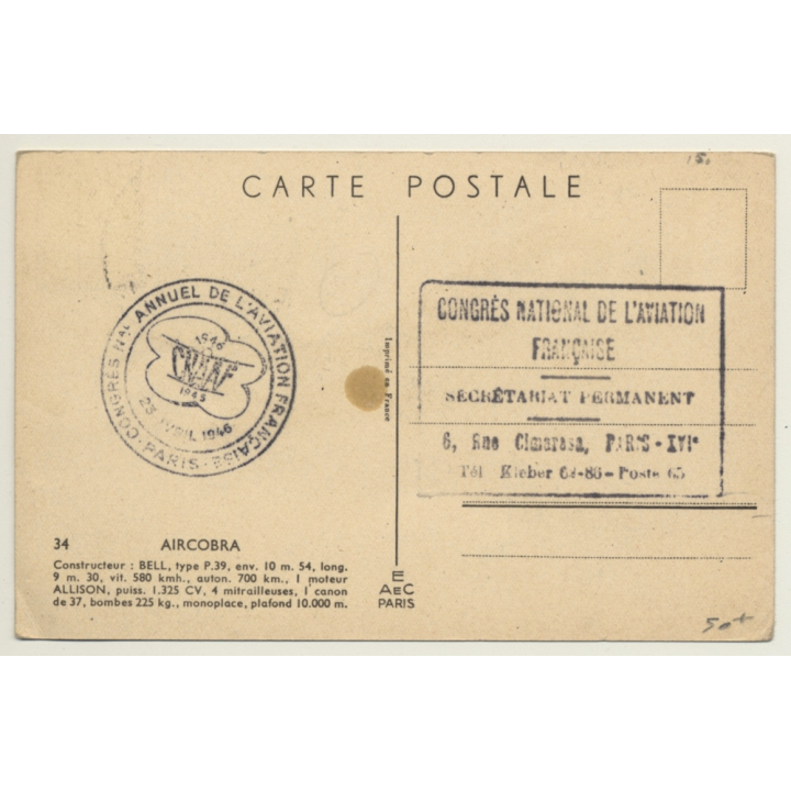 Bell P.39 Aircobra / Congrès Annuel De L'Aviation 1946 (Vintage PC)