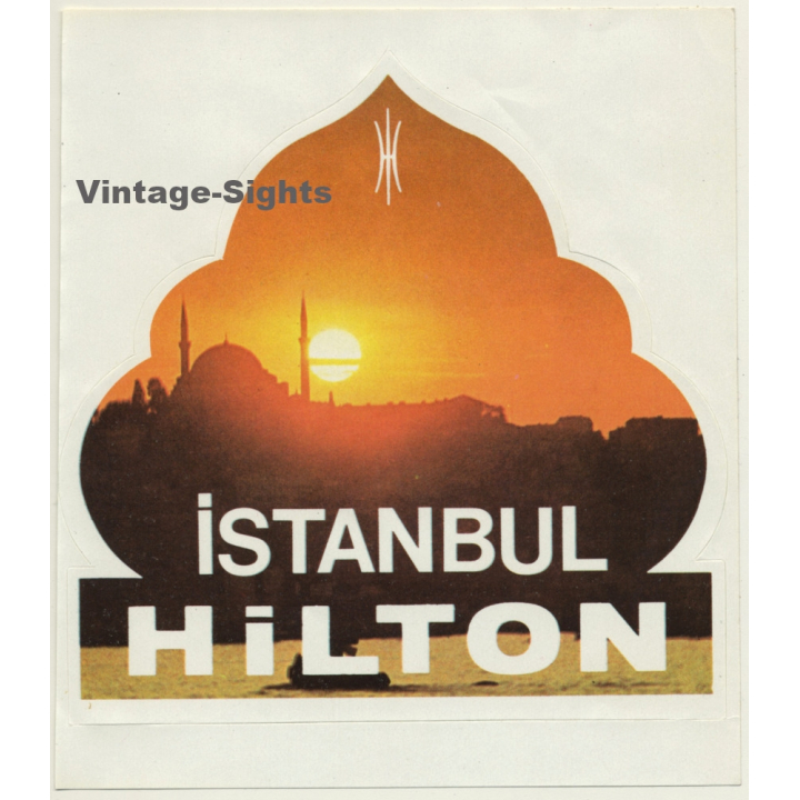 Turkey: Istanbul Hilton / Hotel (Vintage Self Adhesive Luggage Label / Sticker)