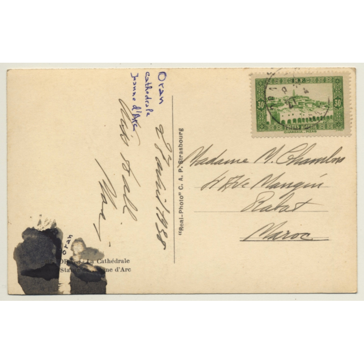 Oran / Algeria: Oran Cathedrale / Statue Jeanne D'Arc (Vintage RPPC 1938)