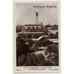 Casblanca / Morocco: La Municipalité & Jardin De La Poste (Vintage RPPC 1938)