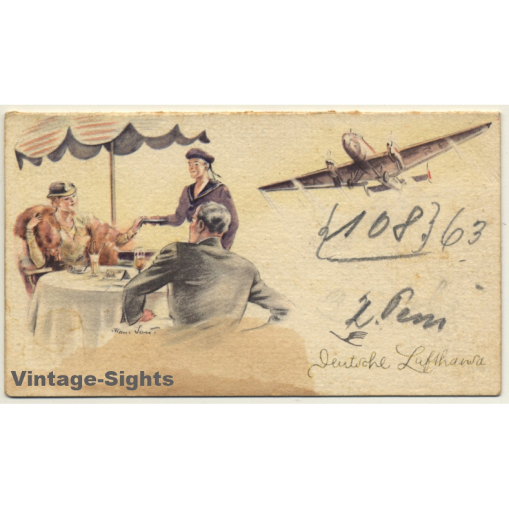Deutsche Lufthansa: 1941 Tischkarte (Rare Vintage Illustrated Place Card)