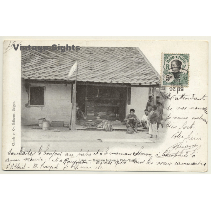 Laos: Magasin Laotien à Vién-Tiane (Vientiane) (Vintage PC 1909 Ethnic)