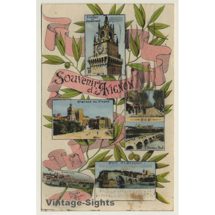 France: Souvenir D'Avignon / Clichés F. Beau (Vintage PC 1937 Litho)