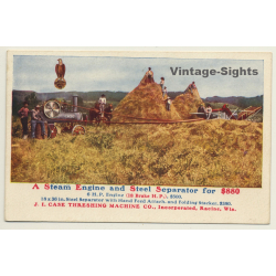 USA: Steam Engine & Steel Separator / J.I. Case Threshing Machine (Vintage PC ~1900s)