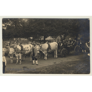 Blankenhain / Germany: Wedding Society In Cow Carriage / Cart (Vintage RPPC 1920)