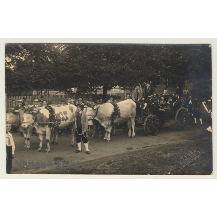 Blankenhain / Germany: Wedding Society In Cow Carriage / Cart (Vintage RPPC 1920)