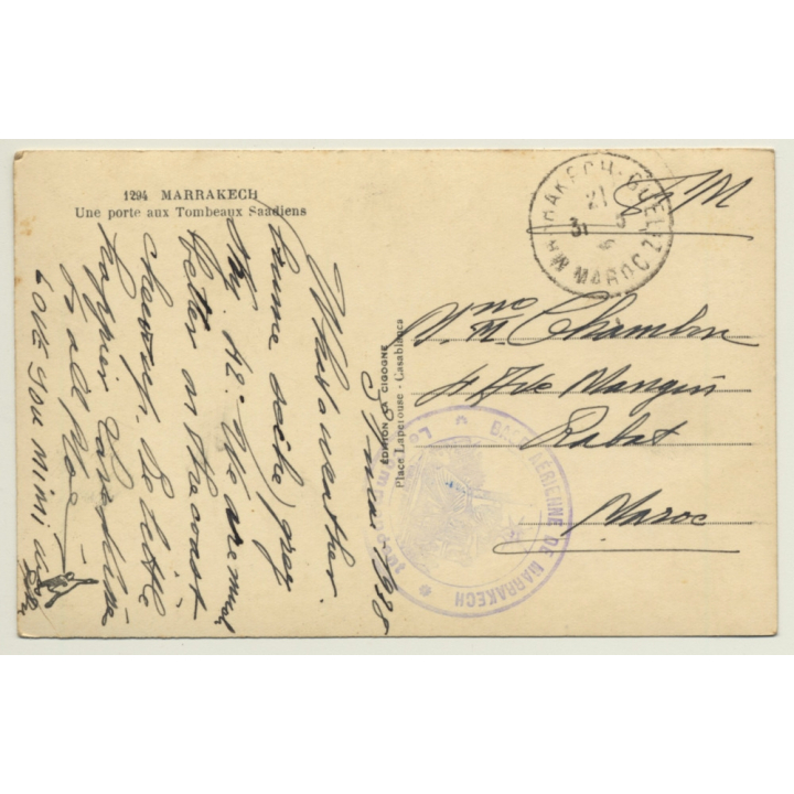 Porte Aux Tombeaux Saadiens - Base Aérienne De Marrakech (Vintage RPPC 1938)