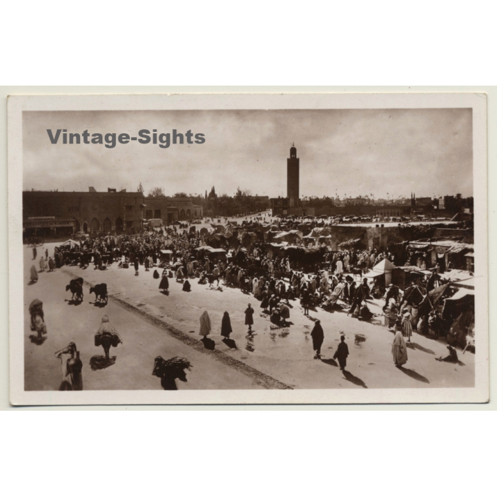 Marrakesh: Place Djma El Fna & Koutoublia / L'Office National Maroc (Vintage RPPC 1939)