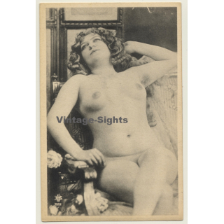 Dreamy French Nude On Chair / Boudoir - Studio GB (Vintage PC ~1900s)