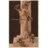 French Nude Poses Next To Pillar *1 / Boudoir (Vintage PC ~1900s)