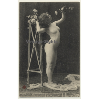 Pretty French Nude Smells Rose / Boudoir (Vintage PC ~1910s)