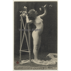 Pretty French Nude Smells Rose / Boudoir (Vintage PC ~1910s)