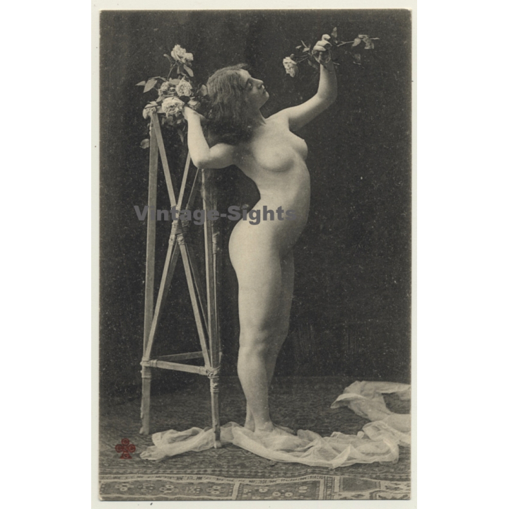 Pretty French Nude Smells Rose / Boudoir (Vintage PC ~1910s)