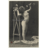 Pretty French Nude Smells Rose / Boudoir (Vintage PC ~1910s)