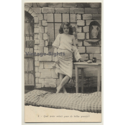 French Nude Gives Peek On Breast *1 / Boudoir (Vintage PC  ~1900s)