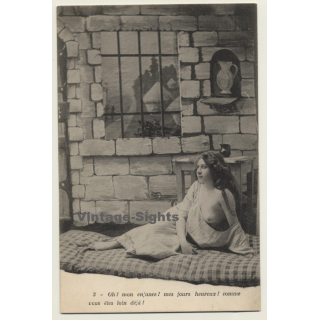 French Nude Gives Peek On Breast *2 / Boudoir (Vintage PC  ~1900s)