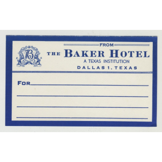 The Baker Hotel - Dallas / USA (Vintage Luggage/Postal Label)