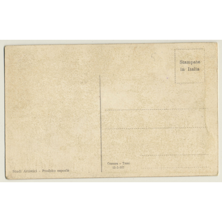 French Nude Leans On Stone Bench / Boudoir (Vintage PC ~1910s)