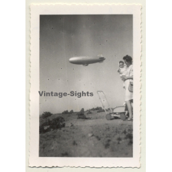 Port Lyautey / Morocco: U.S.Navy Airship Over Mother & Baby (Vintage Photo 1945)