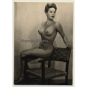 Beautiful Slim Nude On Wicker Chair (Vintage RPPC ~1950s)