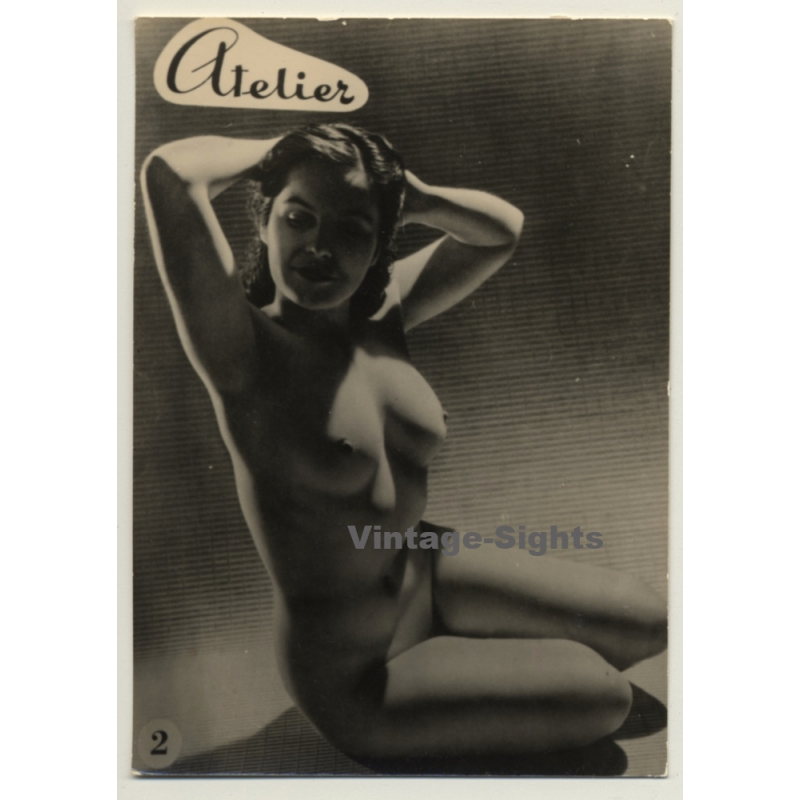 Nude Study Of Brunette Woman / Atelier (Vintage RPPC ~1950s)
