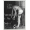 Tall Nude W. Tan Lines Puts On Lingerie 6 / Stockings - 70s Carpet (Vintage Amateur Photo)