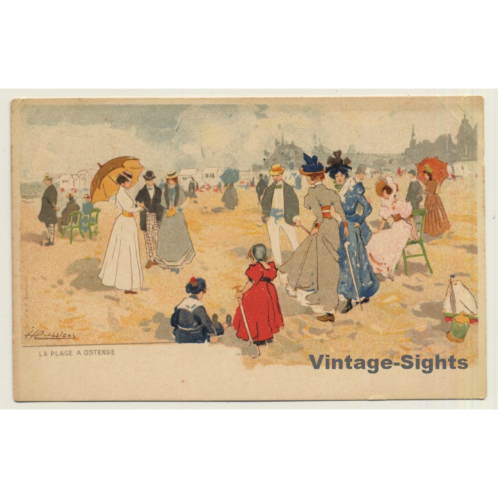 Henri Cassiers: La Plage A Ostende (Vintage Artist PC ~1900s)