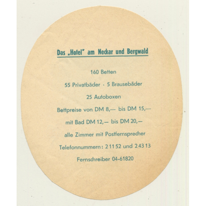 Heidelberg / Germany: Park-Hotel Haarlass (Vintage Luggage Label ~1950s)