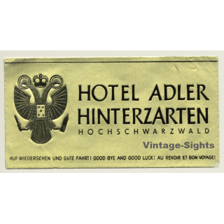 Hinterzarten / Germany: Hotel Adler - Black Forest (Vintage Luggage Label)