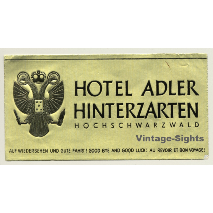 Hinterzarten / Germany: Hotel Adler - Black Forest (Vintage Luggage Label)