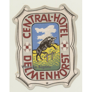 Delmenhorst / Germany: Central-Hotel / Bull - Taurus (Vintage Luggage Label)