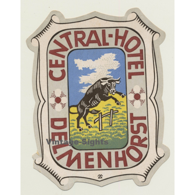 Delmenhorst / Germany: Central-Hotel / Bull - Taurus (Vintage Luggage Label)