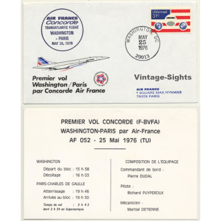 Air France / Concorde: Premier Vol Washington-Paris 25 Mai 1976 (Vintage First Day Cover & Flight Info)