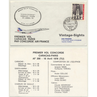 Air France / Concorde: Premier Vol Caracas-Paris 10 Abril 1976 (Vintage First Day Cover & Flight Info)