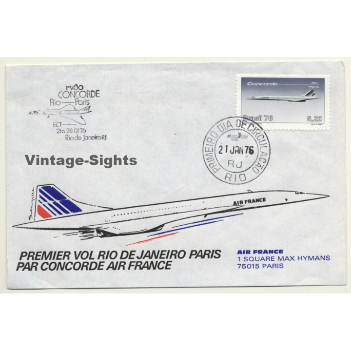 Air France / Concorde: Premier Vol Rio De Janeiro-Paris 21 January 1976 *2 (Vintage First Day Cover)