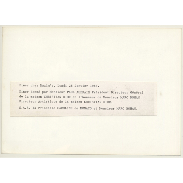 Caroline De Monaco & Marc Bohan At Maxim's (Vintage Press Photo 1985)