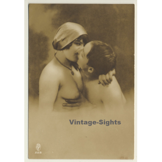 Jean Agélou?: French Nude Couple Kissing / Risqué (Vintage RPPC ~1910s)
