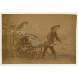Japan: Geisha In Rickshaw - Wagasa / Meiji Period (Vintage Hand Tinted Photo ~1890s)