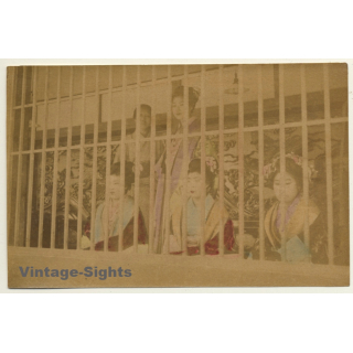 Japan: Yoshiwara Prostitutes Behind Bars - Harimise / Meiji Period (Vintage Hand Tinted Photo ~1890s)