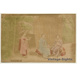 Japan: Tear Hour, Kobe? Geishas / Meiji Era (Vintage Hand Tinted Photo ~1890s)