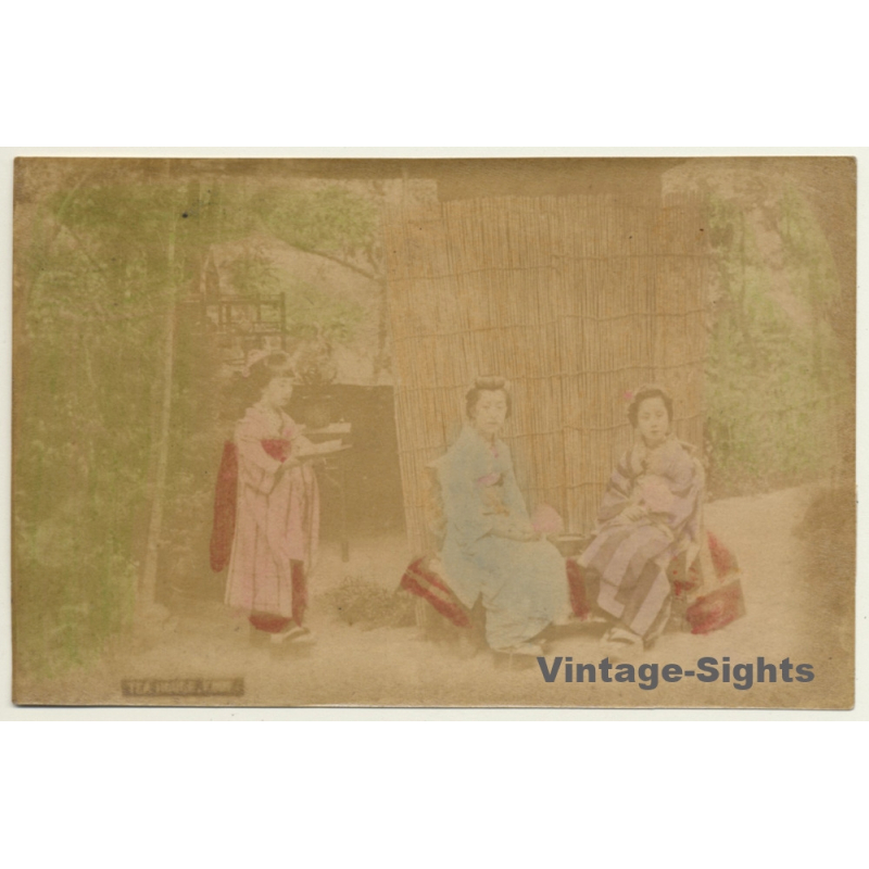 Japan: Tear Hour, Kobe? Geishas / Meiji Era (Vintage Hand Tinted Photo ~1890s)