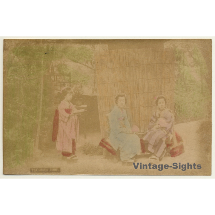 Japan: Tear Hour, Kobe? Geishas / Meiji Era (Vintage Hand Tinted Photo ~1890s)