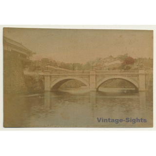 Japan: Nijubashi Bridge - Tokyo / Meiji Era (Vintage Hand Tinted Photo ~1890s)