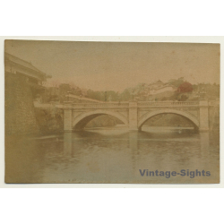 Japan: Nijubashi Bridge - Tokyo / Meiji Era (Vintage Hand Tinted Photo ~1890s)